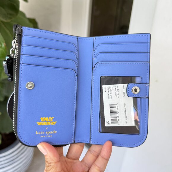 Space Invaders X Kate Spade Glitter Patent Small Slim Bifold Wallet KI755 - Picture 12 of 15